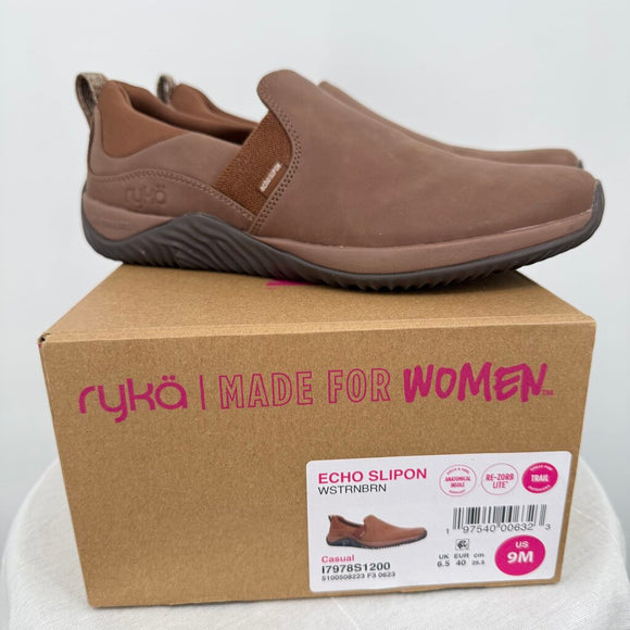 women Ryka Echo Leather Slip On Western Brown Shoes 9