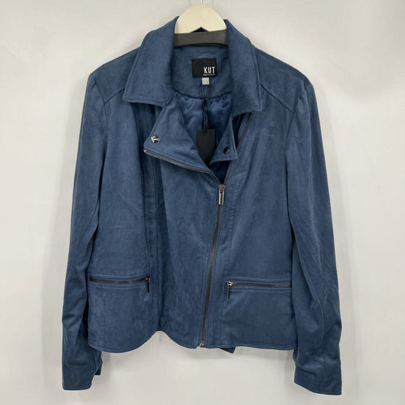 women Kut NWT Eveline Vegan Suede Moto Jacket Dusty Blue Jacket XL