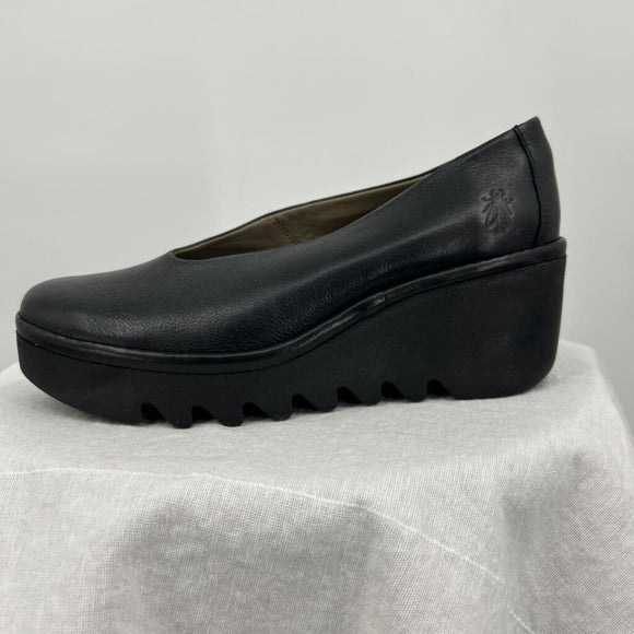 women Fly London Yaz Wedge Heel Black Shoes 38/7