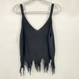women Knit Fringe Tank Black Knit Top XL