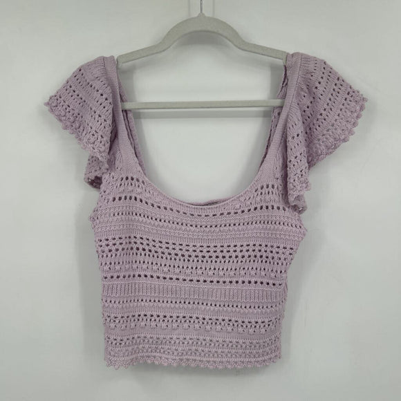women Sincerely Jules Cropped Crochet Lavender Knit Top S