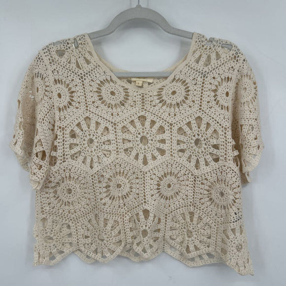women Rebellion Again Crochet Lace Crop Top Cream Knit Top L