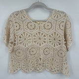 women Rebellion Again Crochet Lace Crop Top Cream Knit Top L