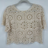 women Rebellion Again Crochet Lace Crop Top Cream Knit Top L
