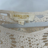 women Rebellion Again Crochet Lace Crop Top Cream Knit Top L