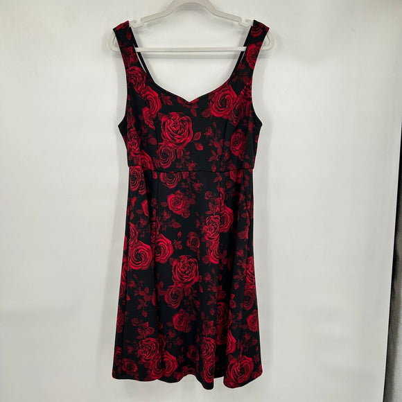 women Torrid NWT Rose Print Scuba Skate Black Red Dress 1/1X