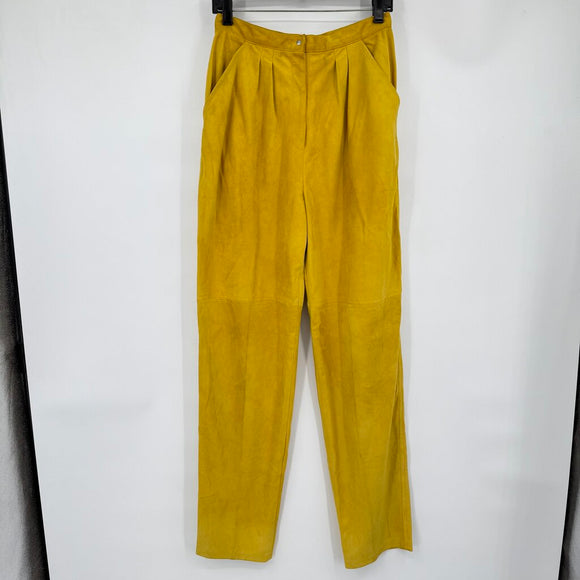 women Dance Centre Suede Straight Leg Pants Mustard Yellow Vintage 6