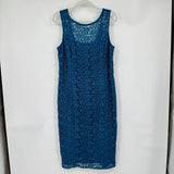 women White House Black Market Sleeveless Lace Sheath Teal Dress 14