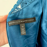 women White House Black Market Sleeveless Lace Sheath Teal Dress 14
