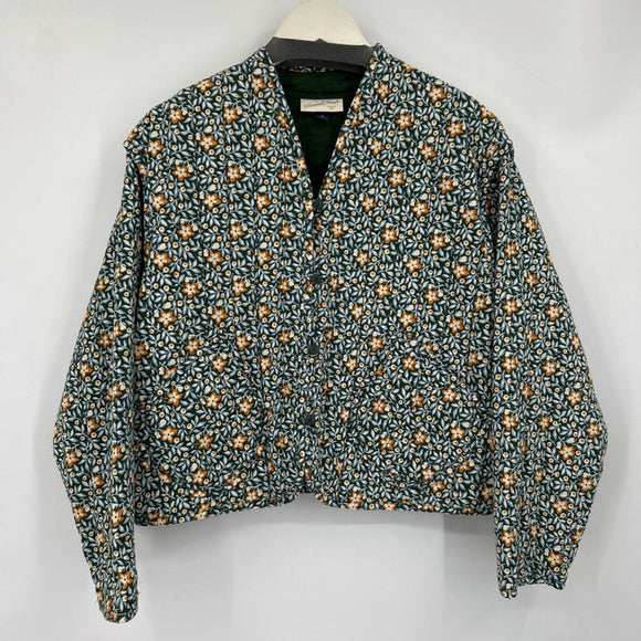 women Universal Thread Floral Quilted Green Whtie Yellow Jacket M