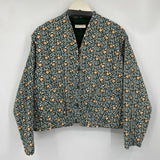women Universal Thread Floral Quilted Green Whtie Yellow Jacket M