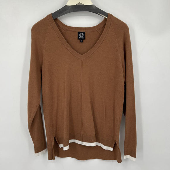 women Bobeau Viscose Blend V-Neck Camel Brown Sweater S
