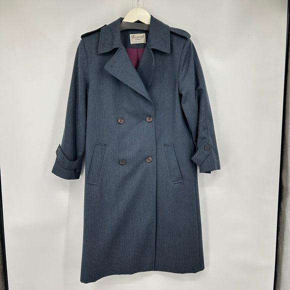 women Ferncroft Wool Trench Coat Denim Blue Vintage S
