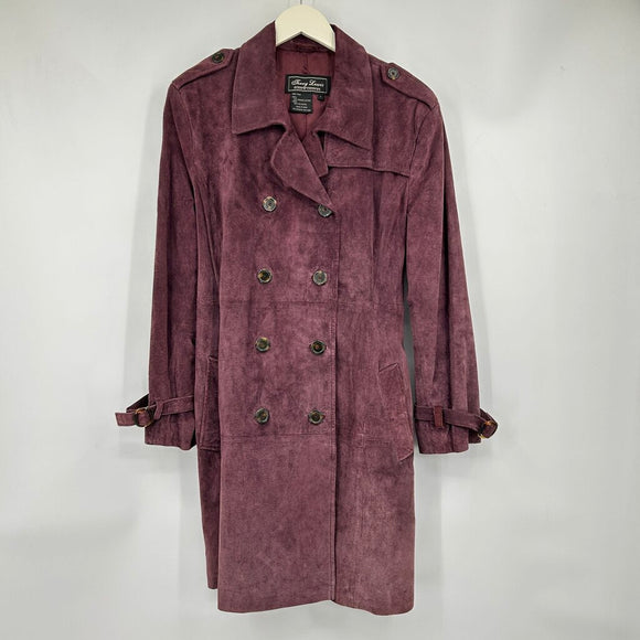 women Terry Lewis Suede Leather Trench Purple Coat L