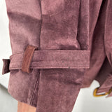 women Terry Lewis Suede Leather Trench Purple Coat L