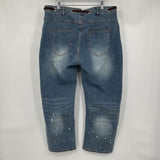 women NWT Distressed Belted Blue White Brown Jeans L