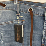 women NWT Distressed Belted Blue White Brown Jeans L