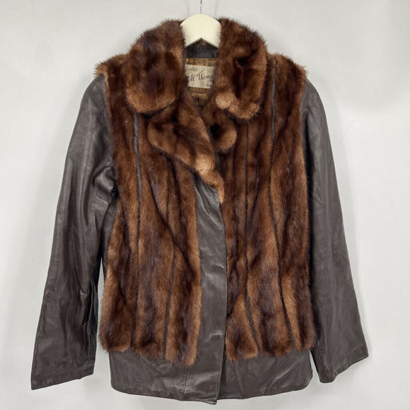 women Al Thompson Vintage Leather and Fur Chocolate Brown Jacket 6