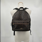 women Coach Charlie Backpack in Signature Canvas Brown Black Purse