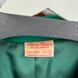 women Mary Hayes 1960's Wool Fur Trimmed Open Front Emerald Green Brown Vintage M