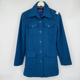 women Saint Saens Wool Blend Herringbone Textured Teal Coat S