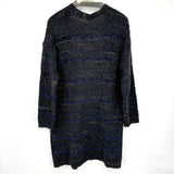 women Woven Heart Cotton Blend Open Cardigan Navy Blue Brown Sweater L