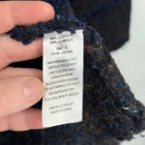 women Woven Heart Cotton Blend Open Cardigan Navy Blue Brown Sweater L