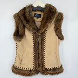 women Montana Co. Vegan Leather Faux Fur Vest Tan Brown Jacket M