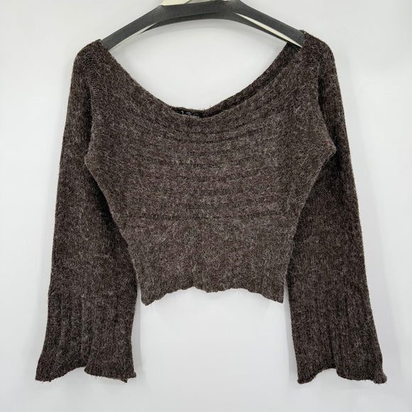 women Leon Designs Off Shoulder Wool Blend Brown Sweater M