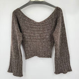 women Leon Designs Off Shoulder Wool Blend Brown Sweater M