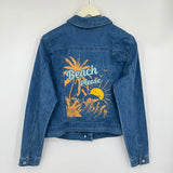women Studio Park NWT Beach Please Denim Blue Yellow Orange Jacket M