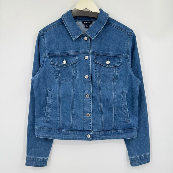 women Studio Park NWT Beach Please Denim Blue Yellow Orange Jacket M