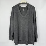 women Free People Brookside Oversized V-Neck Gray Sweater M
