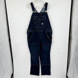 women Carhartt Denim Double Front Bib Overalls Blue Jeans XLS