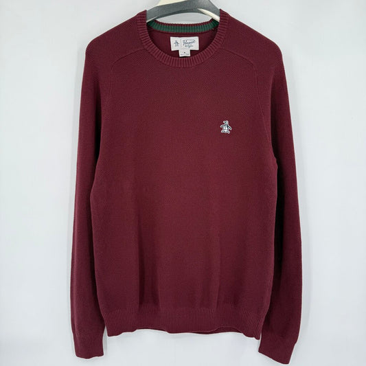 men Penguin Cotton Crew Maroon Sweater M