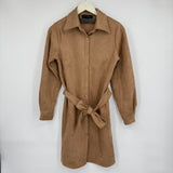 women Tahari Vegan Suede Trench Camel Brown Jacket S