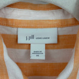 women J. Jill Linen Striped Button Front Orange White Woven Top XS