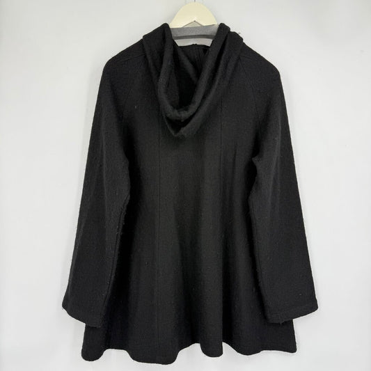 women For Cythia Wool Blend Zip-Up Hooded Black Jacket M