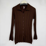 women Daily Practice - Anthro Ribbed Collared Cardigan Brown Sweater L