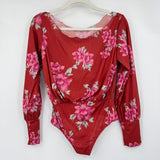 women Free People Undercover Floral Printed Bodysuit Scarlett Pink Green Knit Top S