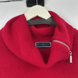 women Karen Scott Cotton Zip Cowl Neck Red Sweater L