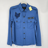 women Rails Banks Military Patch Linen Blend Shirt Indigo Woven Top XS
