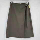 women Ann Taylor Knee Length Faux Wrap Olive Green Skirt 2