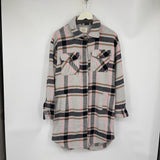 women Stoosh NWT Plaid Long Shirt Jacket Gray Pink White Brown Jacket S