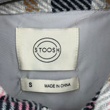 women Stoosh NWT Plaid Long Shirt Jacket Gray Pink White Brown Jacket S