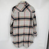 women Stoosh NWT Plaid Long Shirt Jacket Gray Pink White Brown Jacket S