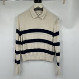 women Banana Republic Collared Striped Cotton/Silk Cream & Navy Sweater L