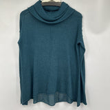 women Prana Fishnet Back Cowl Neck Teal Sweater S