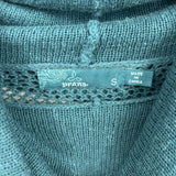 women Prana Fishnet Back Cowl Neck Teal Sweater S