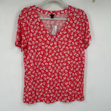women Ann Taylor NWT Floral Print Linen Tee Red Knit Top M